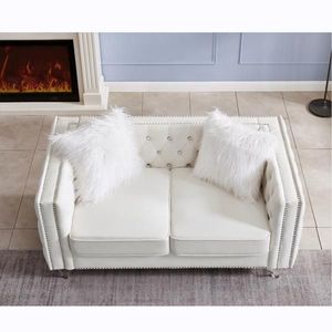 Beige 2+3 Seat Velvet Crystal Buckle <b>Sofa</b> Set Living Room with Removable Cushion & Four Plush Pillows Crystal <b>Feet</b> - Product Image 6