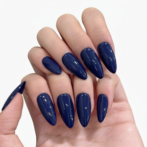 Medio Almendra Uñas Acrílico Pre-diseñado Deep Midnight Blue / Ultra Indigo Sólido Monocromo Midnight Jazz Design - Product Image 6