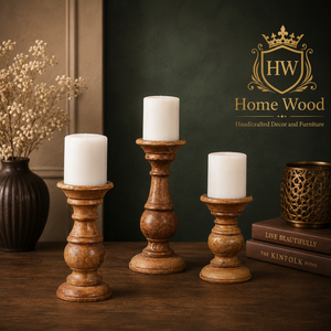 Juego de 3 Portavelas de Madera Estilo Columna, 6, 8 y 10 Pulgadas de Diámetro, 4 Pulgadas de Altura, Decoración para el Hogar - Product Image 1