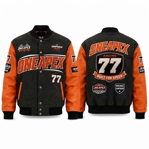 Men's Black Orange <b>Racing</b> <b>Jacket</b> Leather Sleeves Letterman Bomber <b>Jacket</b> Motorsport Streetwear Custom Wholesale - Product Image 1