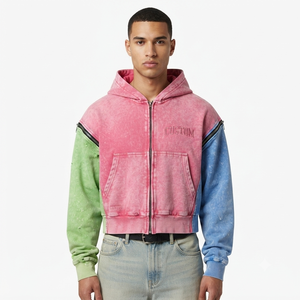 Vintage Acid Wash Custom Zip Up Hoodies Distressed <b>Sleeve</b> <b>Detachable</b> Zipper Men Heavyweight Streetwear Fleece Pullover supplier - Product Image 4