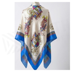 Women's <b>Square</b> <b>Silk</b> <b>Scarf</b> Blue Floral Print Luxury Fashion Accessory All Seasons Multi-Functional - Product Image 2