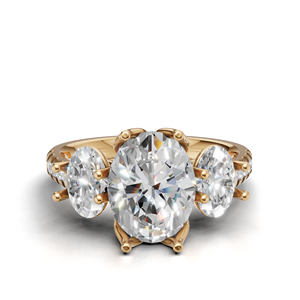 Anillo de Compromiso de Oro Amarillo/Blanco y Oro Rosa de 18K con Tres Diamantes Cultivados en Laboratorio de Corte Ovalado - Product Image 1