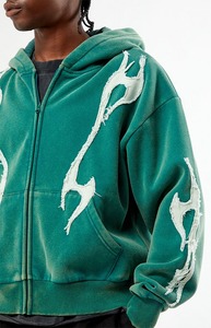 Sudadera con capucha para hombre, de invierno, oversize, con bordado desgastado, con cremallera, 100% algodón, forro polar, lavado ácido personalizado, ajuste OEM, hombros caídos - Product Image 3