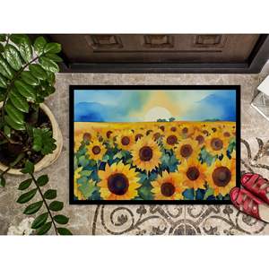 Kansas Sunflowers in Watercolor Doormat Front <b>Door</b> <b>Mat</b> <b>Indoor</b> Outdoor Rugs for Entryway, Non Slip Washable Low Pile, 24H X 36W - Product Image 3