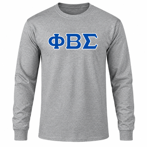 Phi Beta Sigma Light <b>Grey</b> Long Sleeve <b>T</b> <b>Shirt</b> with Blue White Greek Letter Chest Print O Neck Ribbed Sleeve Cuffs Unisex Greek - Product Image 4