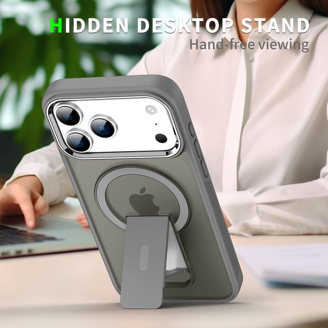 New Folding Stand Matte Clear Magnetic Phone Invisible Bracket Case for iPhone 16 17 Pro Max Wireless Charge Shockproof Cover