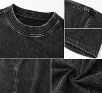 Kaos Denim Pria Oversize O-Neck Lengan Pendek Stonewashed Gaya Jalanan Warna Solid 100% Katun Rajut Ramah Lingkungan Kasual