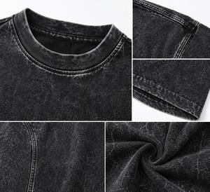 Camiseta de mezclilla lavada a la piedra de manga corta con cuello redondo oversize para hombre, estilo urbano, color liso, algodón, ropa casual, MOQ bajo - Product Image 4