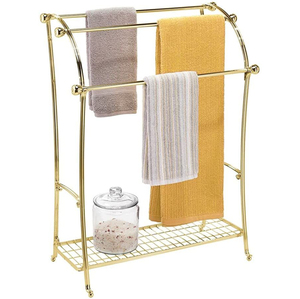 Luxury Freestanding Brass Towel Stand 2 Tier Modern Bathroom Accessory <b>Weighted</b> Bass Gold Finish Towel <b>Rack</b> In Affordable Price - Product Image 4