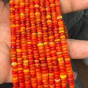 Cuentas de Nácar Naranja Welo Fire Rondelle Más Vendidas, Hebras de Piedras Preciosas Lisas, Certificadas por CMA, Jaipurgemshouse, Piedra de Nacimiento de Octubre - Product Image 3