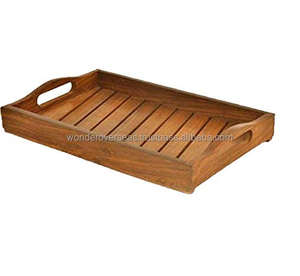 WONDER OVERSEAS Plateau en bois rectangulaire de luxe Grand plateau de service rond en bois massif avec poignée pour la décoration de la maison - Product Image 1
