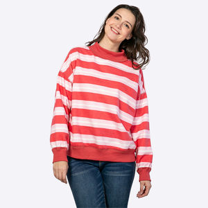 Sudadera de cuello alto a rayas rojas y blancas para mujer, corte regular, manga larga, tejida, informal, para otoño, transpirable, con cuello simulado - Product Image 5