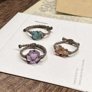 Anillos de Macramé con Cristales Crudos al por Mayor, Mangalmay Corporation, Amatista, Citrino, Topacio Azul, Joyería de Piedras sin Cortar, Hecho a Mano en India - Product Image 3