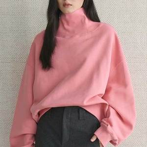 Vêtements de rue décontractés, col montant avec logo sur le devant, en molleton, 100% coton doux, coupe ample et décontractée, col montant pour femme, personnalisable OEM - Product Image 2