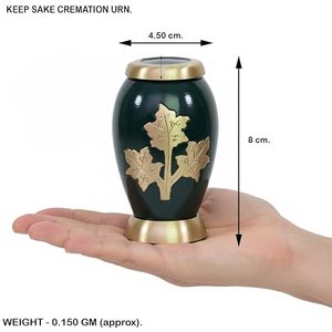 Teardrop Ceramic Pet <b>Urn</b> Green with Gold Leaf Design Airtight Classical Style for Dogs - Product Image 4