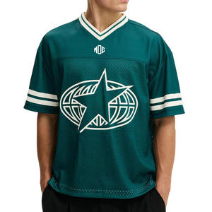 เสื้อเจอร์ซีย์อเมริกันฟุตบอลแขนสั้นผู้ชายแบบสั่งทำพิเศษ ผ้าตาข่าย คอวีคลาสสิก ขายส่ง เสื้อยืด OEM แบรนด์ส่วนตัว สั่งซื้อจำนวนมาก สหรัฐอเมริกา - Product Image 3