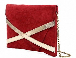 Bolso de Mano Tipo Sobre de Cuero Genuino Rojo para Mujer, con Correa Cruzada Metálica y Cadena para el Hombro, para Fiestas Nocturnas, con Cierre de Botón de PU - Product Image 3