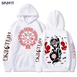 SPOFIT Sweat à capuche gothique Hellsing pour homme, noir, imprimé par sublimation, coupe classique, streetwear automne, design anime manga, logo avant - Product Image 4