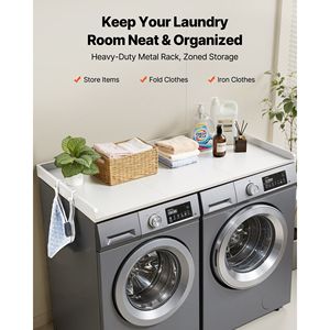 Piano d'appoggio in legno impermeabile 54 x 27,5 pollici per lavatrice/asciugatrice con 2 ganci e bordo superiore per montaggio a parete - Product Image 2