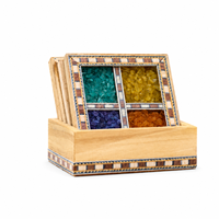 Ensemble de dessous-de-verre en bois artisanal avec pierres précieuses |   Sous-verres décoratifs indiens faits à la main