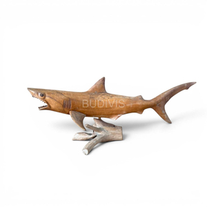 Figura de Tiburón Blanco Tallada a Mano en Madera Budivis, Base de Madera Natural, Estilo Art Deco, Escultura Náutica Ecológica - Product Image 5