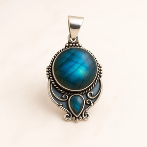 Oxidized Sterling Silver Labradorite Pendant Boho <b>Statement</b> <b>Necklace</b> Handmade Natural Labradorite Gemstone Vintage Inspired - Product Image 5
