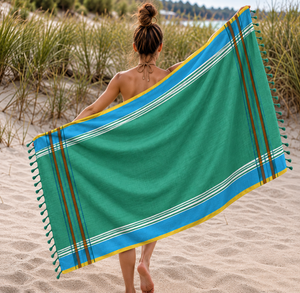 Toalla Kikoy a Rayas Teñidas con Hilo y Flecos, 100% Algodón, Súper Absorbente, Toalla Turca a Precio Accesible, Exportador en India - Product Image 1