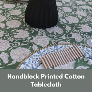 Nappe de table en coton Sanganeri imprimée au bloc, faite à la main, motif floral indien, écologique, anti-poussière, pour la maison moderne - Product Image 3