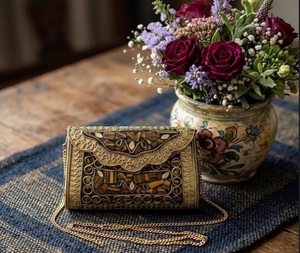Handcrafted <b>Silver</b>-Plated Rectangle Mosaic <b>Clutch</b> Purse Sling Bag Thanksgiving Gift Chip Stone Metal True Testament F S - Product Image 3