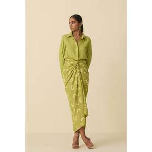 <b>Women</b> Printed Draped Skirt Set Stylish High Waist Wrap Skirt With Shirt - Product Image 1