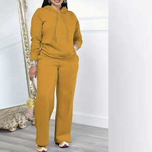 Conjunto de Sudadera con Capucha y Pantalones Deportivos de Invierno para Mujer, 2 Piezas, Corte Holgado, Felpa, Poliéster/Algodón - Product Image 1