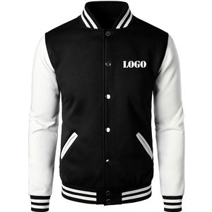 Veste universitaire personnalisée pour homme, noire et blanche, style Letterman, bomber de baseball, streetwear, mode décontractée, uniforme universitaire en polaire - Product Image 1