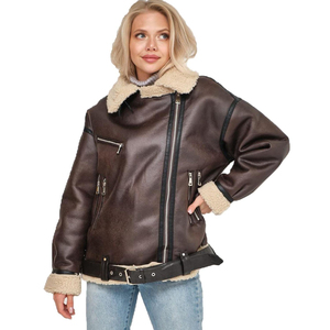 Veste de moto en cuir d'agneau véritable pour femme, personnalisée OEM, de haute qualité, col en V, doublure en fourrure, séchage rapide, streetwear - Product Image 4