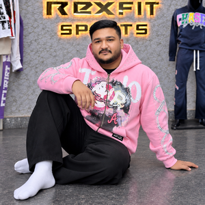 Custom Unisex <b>Zip</b> <b>Hoodie</b> Heavy Fleece Streetwear Graphic Sweatshirt Rhinestone Sleeves Kangaroo <b>Pocket</b> Custom Label Casual Wear - Product Image 2