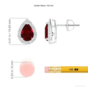 Natural Ruby Diamond Halo Stud <b>Earrings</b> Pear Shape White Gold <b>Fine</b> Jewelry Screw Back July Birthstone Gift <b>Earrings</b> - Product Image 2