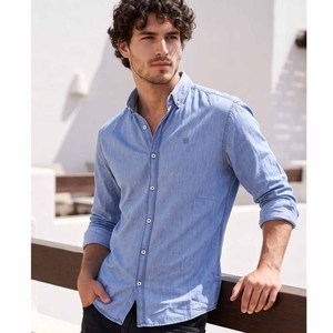 <b>Men's</b> Light Blue 100% Cotton Long Sleeve Button Down Casual <b>Shirt</b> Breathable Summer Wear High Quality - Product Image 1
