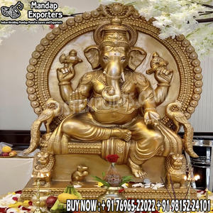 Décoration de Luxe pour Entrée de Mariage Sud-Indienne : Ensemble Ganesh avec Statues et Lampes à Huile Métalliques Traditionnelles pour Hall d'Accueil - Product Image 5