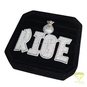 Iced Out Cuban Link Chain VVS Moissanite Letter Pendant Money <b>Bag</b> <b>Initial</b> Necklace Custom Hip Hop pendant - Product Image 3
