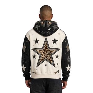 Sweat à capuche zippé personnalisé Stardom Star Graphic, en molleton de coton délavé, contrastant crème et noir, style streetwear - Product Image 2