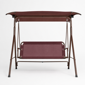Outdoor Patio <b>Swing</b> Bench With Canopy Brown Metal <b>Frame</b> Maroon Seat Garden Porch Balcony Relaxing Furniture - Product Image 4
