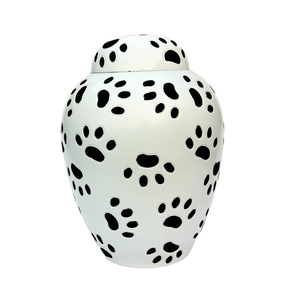 Premium Pet <b>Memorial</b> Urn White Dom Top with Black Paw Design Metal Funeral Supplies <b>Keepsake</b> Cremation Urn - Product Image 1