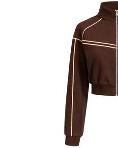 Veste de sport courte marron pour femme, zippée, pour la gym et le fitness, avec rayures contrastées, vêtements de sport, fabricant OEM - Product Image 3