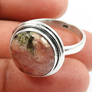 Anillo Encantador de Plata de Ley 925 con Rodocrosita Natural de Corte Redondo en Engaste de Bisel, Diseño Unisex, Estilo Bohemio - Product Image 2