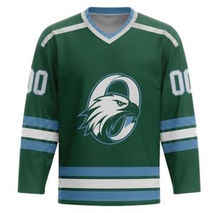 Conjunto de Camiseta y Pantalones Cortos de Hockey sobre Hielo Sublimados en Verde y Blanco para Hombre, Ropa Deportiva con Cuello en V de Poliéster, Ropa de Alto Rendimiento para Partidos de Equipo - Product Image 3