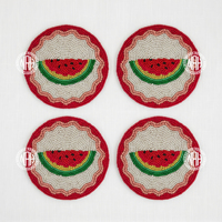Ensemble de sous-verres perlés faits main motif cœur jaune et rouge, sous-verres mignons pour boissons, décoration de table originale, sous-verres de bar, vente en gros, idéal pour offrir