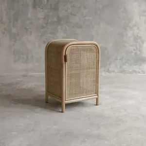 Table de Chevet Convertible en Rotin de Haute Qualité, Meuble de Rangement Minimaliste en Pin Naturel avec Porte Tressée pour Salon - Product Image 6