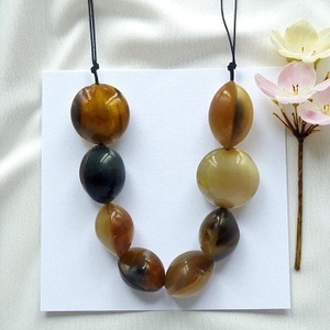 Collier Pendentif Classique en Corne de Buffle, Agate 100% Authentique, Chaîne Beige et Noire, Écologique, Mariage, Naturel - Product Image 3