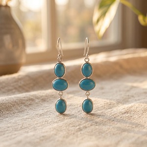 Natural Turquoise <b>Dangle</b> <b>Earrings</b> 925 Sterling <b>Silver</b> Handmade Blue Gemstone Drop <b>Earrings</b> Boho Jewelry For Women - Product Image 6