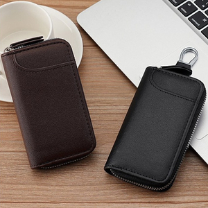 PU Leather Key <b>Wallet</b> Zipper Closure Portable Key <b>Holder</b> for Car Keys Simple Design Brown Color 6.78x12.3cm - Product Image 6